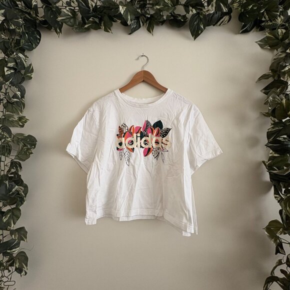 Adidas x Farm Rio Athletic Short Sleeve Cropped Shirt Graphic White Size XL - Picture 1 of 6